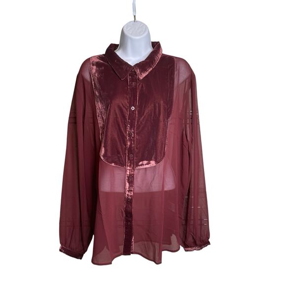 Gap Women's Burgundy Velvet Bib Button Up Shirt Size XXL Y2K Vibes Going Out - Picture 1 of 13